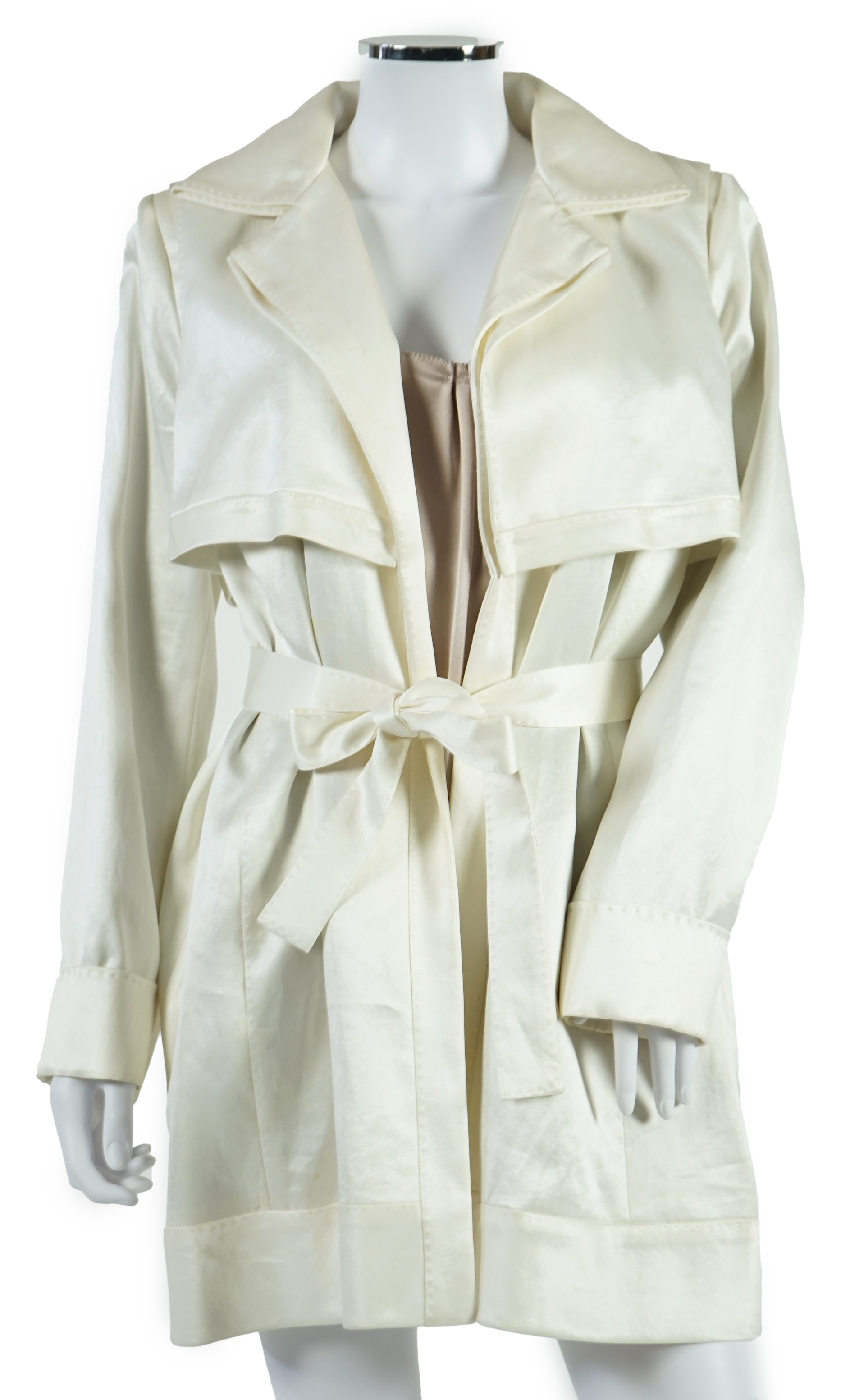 A cream Amanda Wakeley silk jacket and fawn silk sleeveless top. Approx size 14 Proceeds to Happy Paws Puppy Rescue